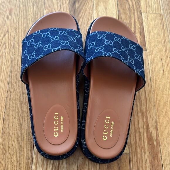 Gucci sz EU 45 US 11.5 denim slide sandals excellent pre owned condition - Picture 8 of 8